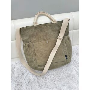 Prite Olive Green Corduroy Tote Bag Crossbody Shoulder Bag with Pockets
